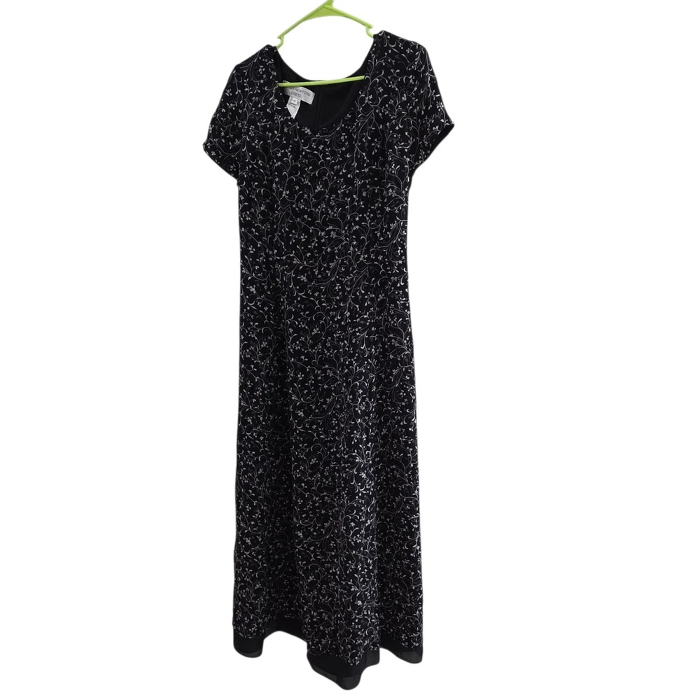 Jones New York Floral Vine Print Black Maxi Dress Black 16 Womens Cottagecore
